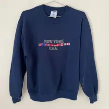 Vintage  New York USA Navy Blue Embroidered Flags Sweatshirt Size M