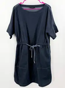 Lafayette 148 New York Dress Medium Chambray Denim A-Line Drawstring Retro Blue
