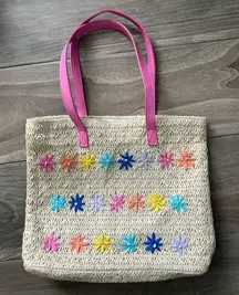 NOWT Cat & Jack Floral Straw Tote with Pink Handles
