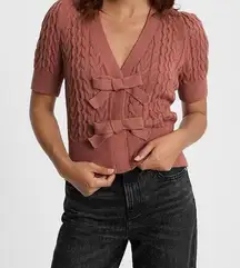 Express Ginger Colored Cable Knit Double Bow Short Sleeved Cardigan