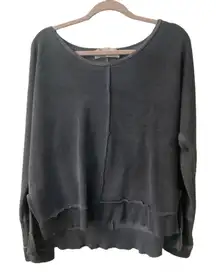 Vintage Havana Blue Crewneck High Low Cut Out Sweater L Made in USA Comfy Cozy