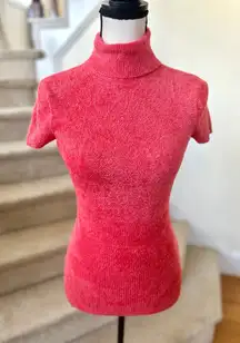 Vintage Y2K Cache Hot Pink Fleece Short Sleeve Turtleneck Baby Doll Preppy