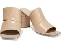 Vince Nelda Cappuccino Croc Embossed Leather Square Toe Slide Sandal Shoe 9