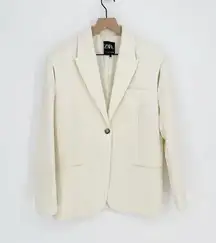 Zara Peak Collar One Button Oversized Blazer Lyocell in Cream Women's S