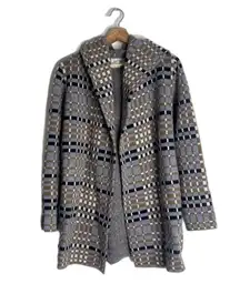 Field Flower Coat Womens XS S Brown Gray Plaid 100% Wool Hooded Jacket Pockets
