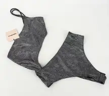 Superdown Tahlia Cut Out Bodysuit Size Small Silver Metallic NWT