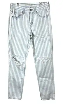 American Eagle Tomgirl Jeans Size 4 Long Button Fly Blue White Striped