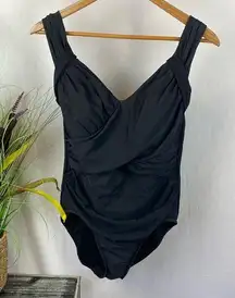 Land’s End Black Ruched 1 Piece Swim Bathing Suit 14