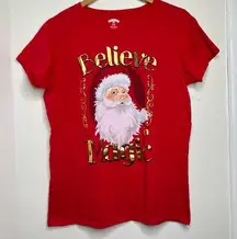 Holiday Time Believe in Magic Santa Christmas Red T Shirt Size XL but measures like a Large