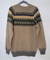 Vintage Alpaca Wool Sweater Beige with Grey L