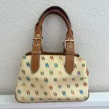 Cream Pale Yellow Vintage Small Satchel Handbag Rainbow Logo