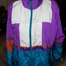 Vintage 90s Bolo Spirit boho tribal LG Wind Breaker Full Zip Jacket Purple Blue