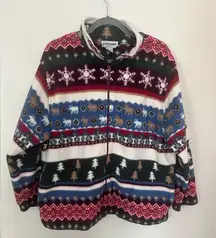 Alfred Dunner Vintage Fair Isle Fleece Jacket Sweater Size L Winter Christmas