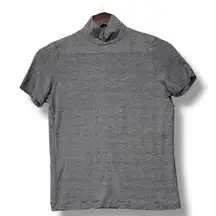 Calvin Klein Petites XS Black Striped‎ Mock Neck T-Shirt Minimalist Preppy Retro