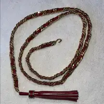 Vintage 41”  Leather and Gold Braided Belt with Tassel