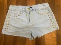 Forever 21 Blue and Gold Jean Shorts with Studded Detail