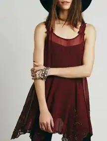 FREE PEOPLE Burgundy Sheer Slip Dress Size small with under slip