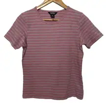 Woolrich Pink Striped Shirt S Womens Short Sleeve Casual Scoop Neck Wildrose