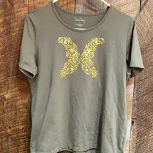 Coral Bay olive green with gold butterfly screen print Size L