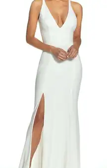 NEW dress the population white dress iris front slit long gown sleeveless v-neck