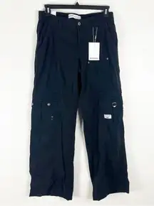 BERSHKA Black 100% Cotton Low Rise Cargo Pants, Size Large