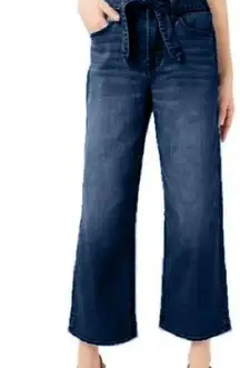 Seven7 Pocketed Belted Stretch Cropped Wide Leg Jeans in Blue Size 6