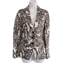 Etro Black and Off White Paisley Peplum Linen/Silk/Cotton Blend Jacket, Size 42