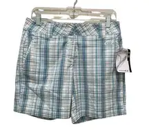 Oakley  Women's Back Nine Plaid Performance Golf Shorts Clearwater Blue Size 6