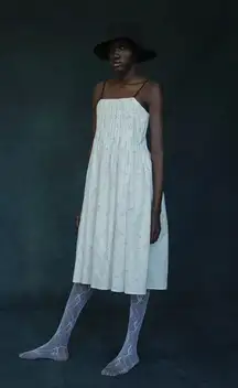 IMAN DRESS Midi Floral White Pink Ditsy Pleated Cotton Fit and Flare.