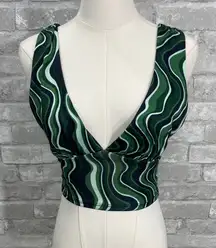 Urban Outfitters Phoenix Plunging Tie-Back Tank Top with a green swirl pattern