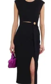 Kourt Black Cutout Midi Dress Size Black Stretchy Side Slit Size XS