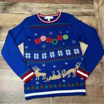 Jolly Sweaters | Blue HOHOHO Holiday Drunk Reindeer Ugly Christmas Sweater Sz S