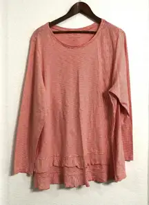 Soft Surroundings Womens Shirt Coral White Stripe Boatneck Ruffle Hem Size 2X