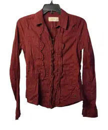 Abercrombie & Fitch Women's Red Long Sleeve Ruffle Button-Up Shirt Casual Sz XS