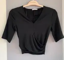 Zara Black V-Neck Half-Sleeve Wrap Top