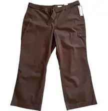 NWT  Cargo Pants 22W Short Straight High Waist Belted Brown Casual Cotton