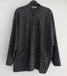 Bryn Walker Danuta Jacket Womens Large Gray Black Dot Oversized Boxy Lagenlook