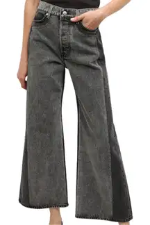 Veronica Beard Taylor Two-Tone Wide Leg Crop Jeans Size 24 in Volcanic Stone