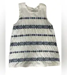 Madewell Ladies White Navy Print Embroidered Tank Top Size Small