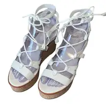 Frye Womens Heather Lace Up Tassel Cork Wedge Gladiator Sandals White Tan Size 6