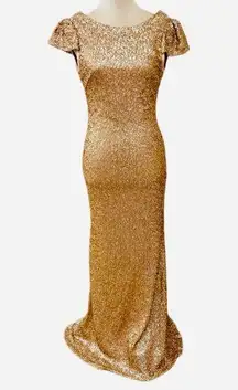 Sorella Vita Gold Sequin Formal Open Back Maxi Gown Dress Sz XS/S