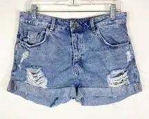 H&M Divided Vintage Wash Distressed Denim Rolled Cuff Jean Shorts