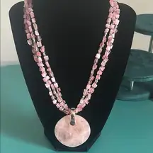 Rose Quartz and Multi-Strand Pink Elbaite Chip Beaded Pendant Necklace