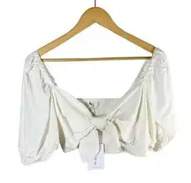 WAYF Indie Knotted Linen Blend Crop Summer Vacation Top Size XL Ivory