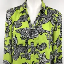 NY Collection lime black paisley long sleeve blouse