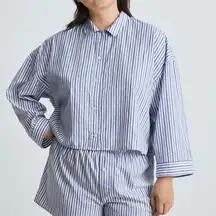 Everlane Blue White Stripe Cotton Boxy Crop Pajama Top Size Medium EUC