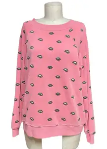 Wildfox Lip Service Sweatshirt Pigment Red Pink Black‎ Size XS
