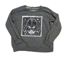 Star Wars Women's‎ Large Gray Crew Neck Sweatshirt Reversible Sequin Darth Vader