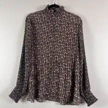 Cabi Womens Floral Bloom Knife Pleat Top Sz L Multi‎ Sheer Chiffon Style 3952