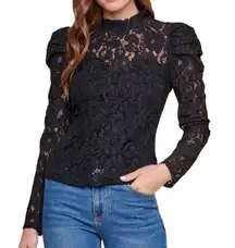 Sugar + Lips Statement Sleeves Lace Blouse Long Sleeves High Neck Women’s Size S